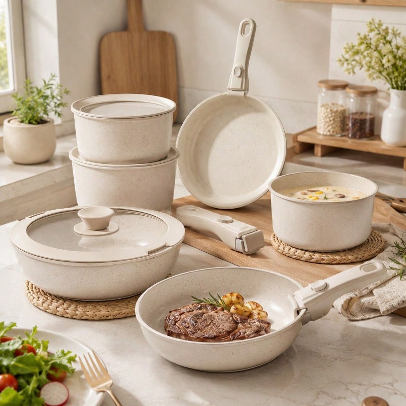 Home Cooking Meal - 5pcs Minimalist Beige Cookware Collection With
