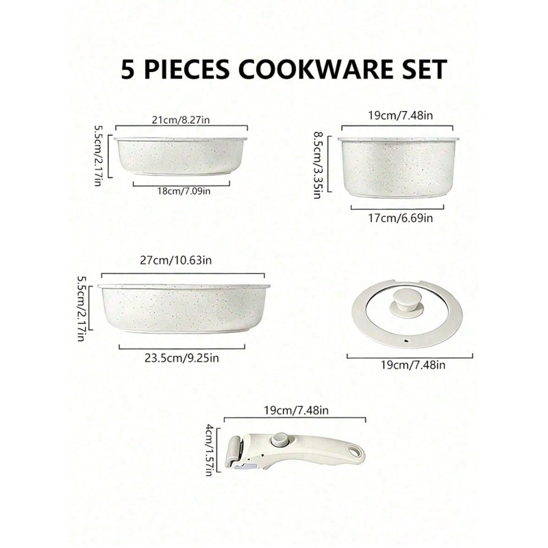 5pcs Minimalist Beige Cookware - Home Cooking Meal review and price
